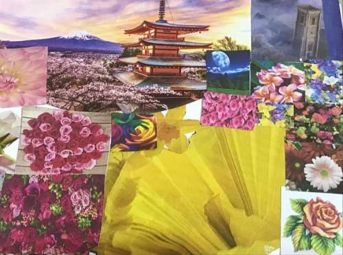 Do a flower line drawing on top of photocopied image of your collage.