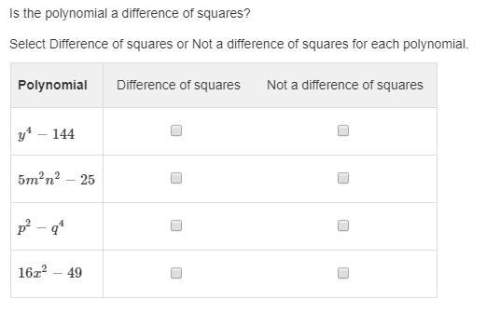 Is the polynomial a difference of squares?  select difference of squares or not a differ