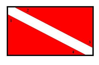 Scuba divers use a red flag with a white diagonal stripe to let other people know the scuba divers a
