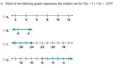 Which of the following graphs represents the solution set for 7(4x – 1 ) + 6x &gt; –279?