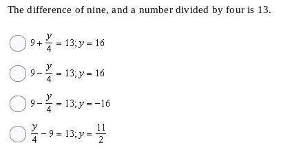 Translate each sentence into an equation. then find each number. the difference of