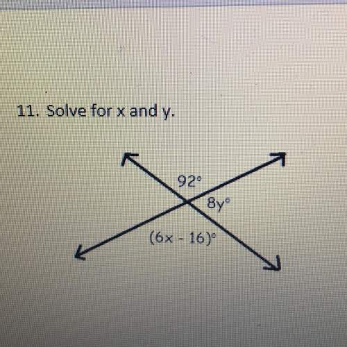 11. solve for x and y. 8yº (6x - 16)