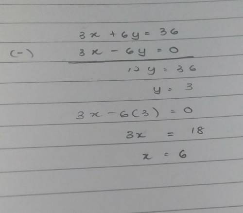 use the elimination method to solve the system of equation choose the correct ordered pair 3x+6y=36