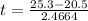 t = \frac{25.3 - 20.5}{ 2.4664 }