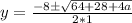 y = \frac{-8 \±\sqrt{64 + 28 + 4a}}{2 * 1}