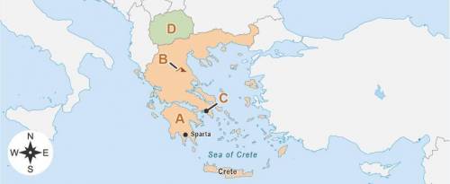 ILL GIVE BRAINLIEST

The map shows ancient Greece. A map titled Greece. The map has labels A through
