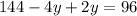 144 - 4y + 2y = 96