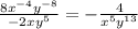 \frac{8x^{-4}y^{-8}}{-2xy^5}=-\frac{4}{x^5y^{13}}