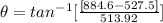 \theta = tan^{-1}[\frac{[ 884.6 - 527.5]}{513.92} ]
