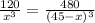 \frac{120}{x^3} = \frac{480}{(45- x)^3}