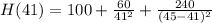 H(41) = 100 + \frac{60}{41^2} + \frac{240}{(45 - 41)^2}