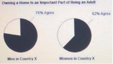 The circle graphs show the percentage of men and women from Country X who consider owning a home an