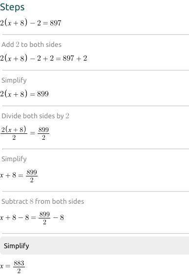 Math problem HPP
2(x+8)-2=897