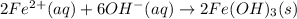 2Fe^{2+}(aq)+6OH^-(aq)\rightarrow 2Fe(OH)_3(s)