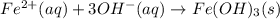 Fe^{2+}(aq)+3OH^-(aq)\rightarrow Fe(OH)_3(s)