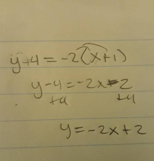 What is the equation for slope -2,point (-1,4) in y=Mx+b form