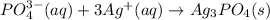 PO_4^{3-}(aq)+3Ag^+(aq)\rightarrow Ag_3PO_4(s)