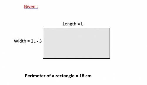 The width of a rectangle is 3 cm less than twice its length. If the perimeter of the

rectangle is 1