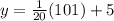 y=\frac{1}{20}(101)+5