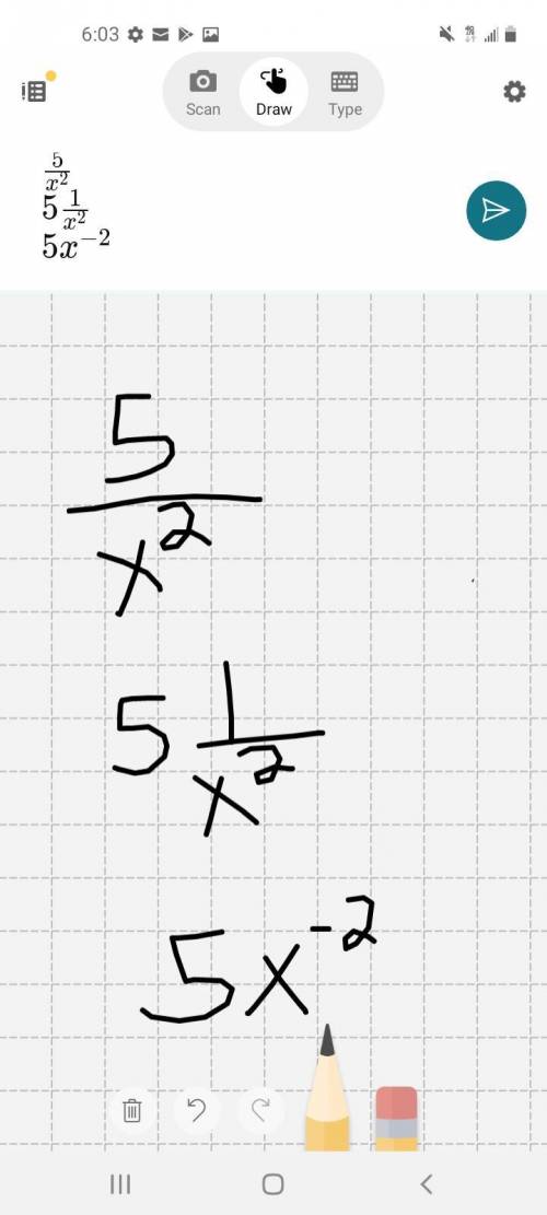 Rewrite using a negative exponent. 5/x²