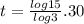 t=\frac{log15}{log3} .30