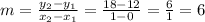 m = \frac{y_2 - y_1}{x_2 - x_1} = \frac{18 - 12}{1 - 0} = \frac{6}{1} = 6