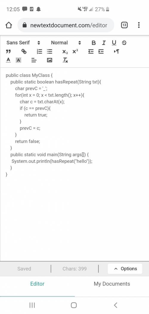 Edhesive in JAVA Write a method that takes a String parameter. If the String has a double letter (i.
