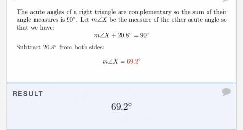 The measure of one of the acute angles in a right triangle is given. what is the measure of the othe