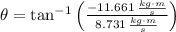\theta =\tan^{-1}\left(\frac{-11.661\,\frac{kg\cdot m}{s} }{8.731\,\frac{kg\cdot m}{s} } \right)