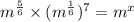 {m}^{ \frac{5}{6} }  \times (m {}^{ \frac{1}{6} } ) {}^{7 }  = m {}^{x}