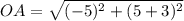 OA=\sqrt{(-5)^2+(5+3)^2}