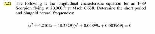 The following is the longitudinal characteristic equation for an F-89 flying at 20,000 feet at Mach