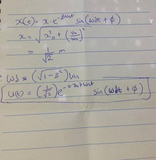 Compute the solution to x + 2x + 2x = 0 for Xo = 0 mm, vo = 1 mm/s and write down the closed-form ex