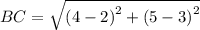 BC=\sqrt{\left(4-2\right)^2+\left(5-3\right)^2}