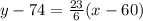 y-74=\frac{23}{6} (x-60)