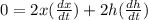 0 = 2x(\frac{dx}{dt}) +  2h(\frac{dh}{dt})