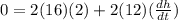 0 = 2(16)(2) +  2(12)(\frac{dh}{dt})