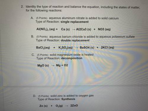 Will GIVE BRAINLIST IF YOU ANSWER CORRECTLY Identity the type of reaction and balance the equation,