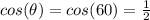 cos(\theta) = cos(60) = \frac{1}{2}