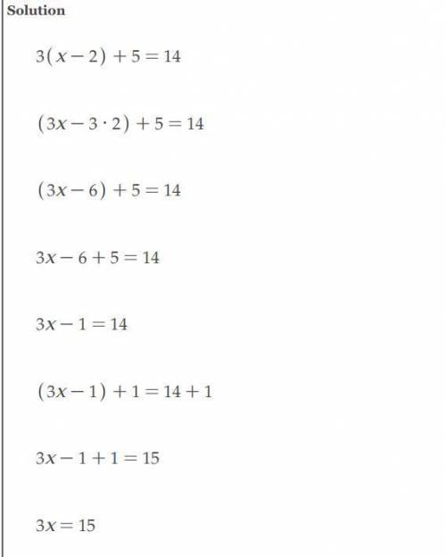 HELP MEPLEASe! You will

Be my bff if u help!
5. Solve for x: 3(x−2)+5 = 14 x=

Show your work pleas
