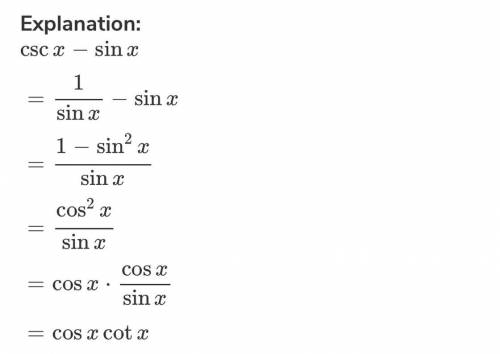 Solve the trig identity: csc(x) - sin x