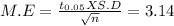 M.E = \frac{t_{0.05}XS.D }{\sqrt{n} } = 3.14