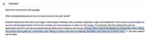 Which phrases/sentences are true for colors found on the color wheel?

Scientific tests prove that c