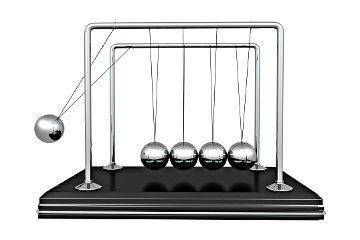 Two metal balls with the same mass hang so that they are touching each other. The ball on the left i