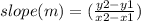 slope(m) =  (\frac{y2 -y 1}{x2 - x1})