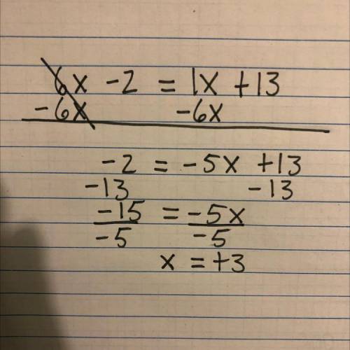 Determine the number of solutions: 6x-2=x+13

A.) no solution
B.) One solution
C.) infinite solution