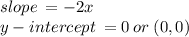 slope \:  =  - 2x \\ y - intercept \:  = 0 \: or \: (0,0)