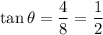 \displaystyle \tan\theta=\frac{4}{8}=\frac{1}{2}