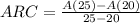 ARC=\frac{A(25)-A(20)}{25-20}