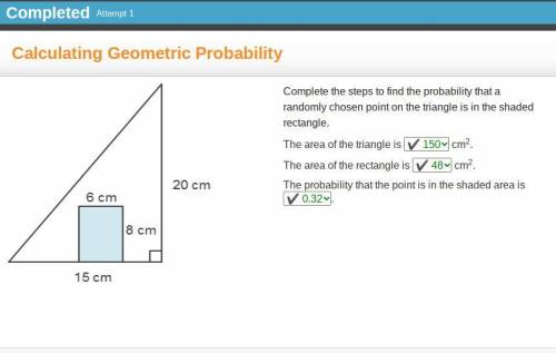 Complete the steps to find the probability that a randomly chosen point on the triangle is in the sh